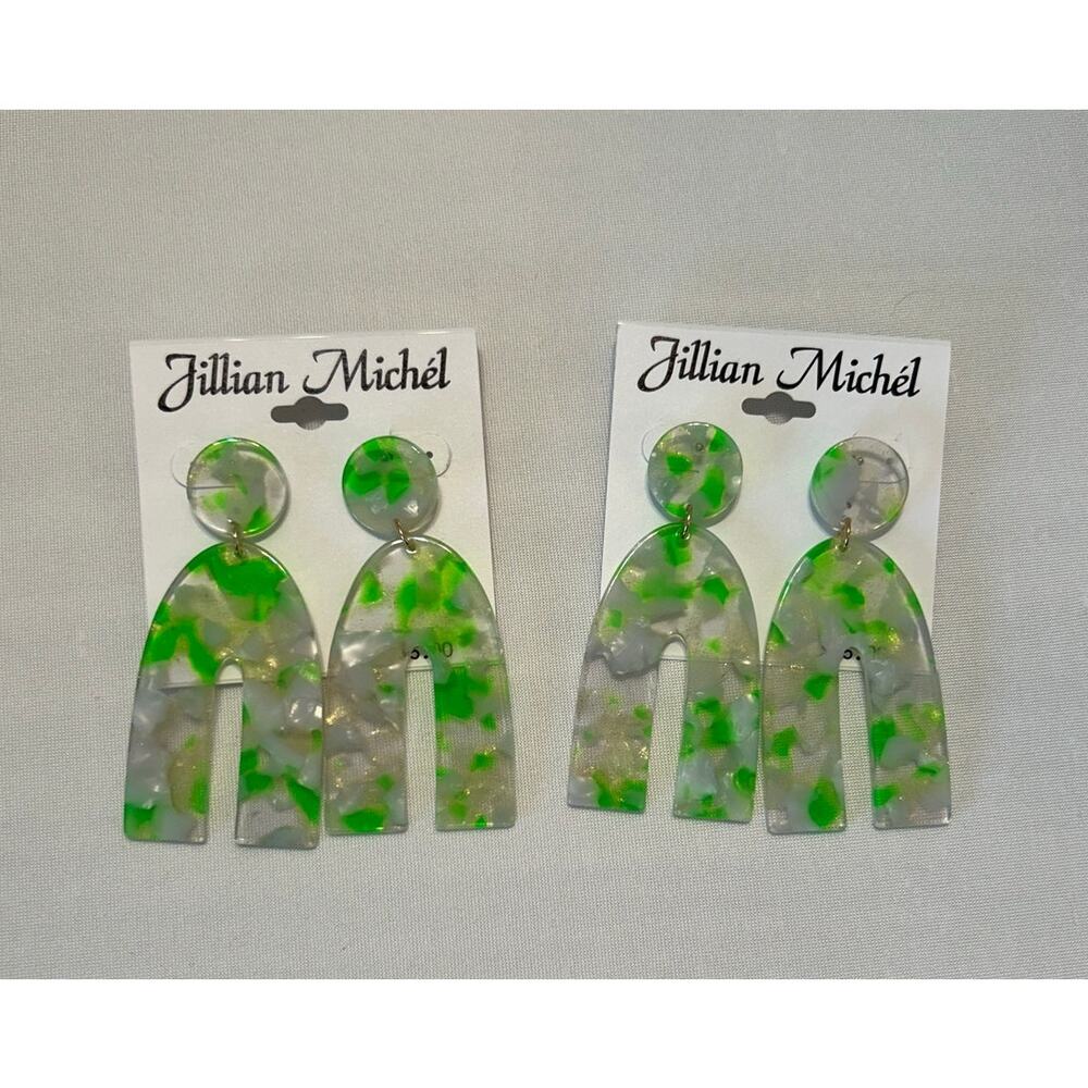 Earrings Lot‎ Of 2 - Green Gold Clear Resin Dangle/Drop Earrings